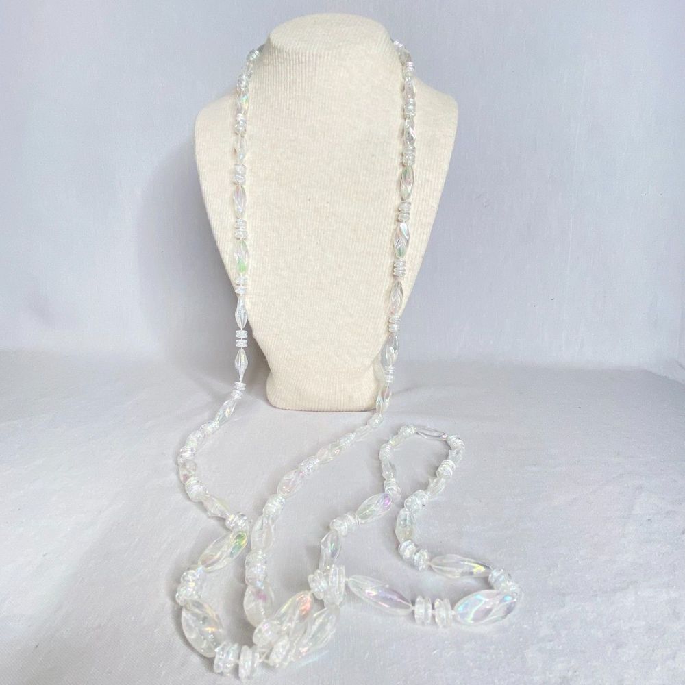 💎Ultra Long Clear AB Lucite Rondelle Bead Opera Necklace Vintage
